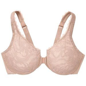 NWT Glamorise Wonderwire Front Close Stretch Lace Bra-Cafe/Beige